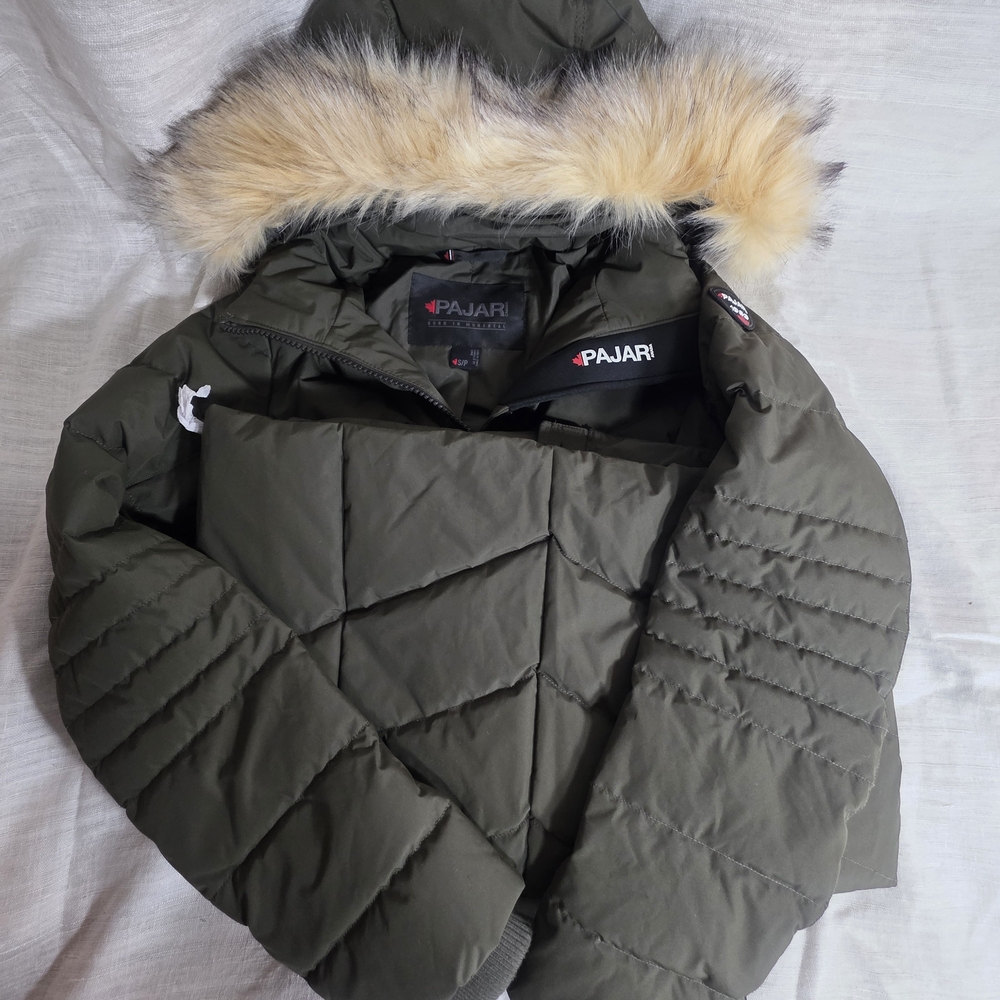 Pajar Olive Green Puffer Jacket with Faux Fur Hood